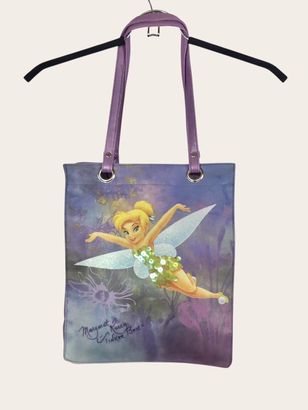 Rare Disney Tinker Bell Purple Sequin Tote Bag Fairy Signed Margaret Kerry